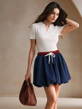 Anewsta Women Colorblock Drawstring Waist Short Casual Skirt